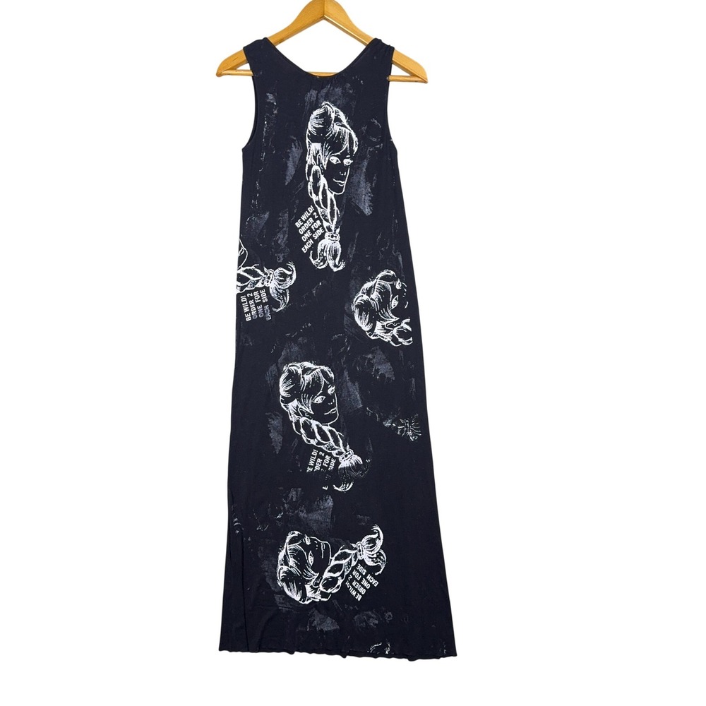 Maggie Ward Graphic Print Maxi Dress Womens Size Large Y2K Black Grunge - Picture 2 of 9